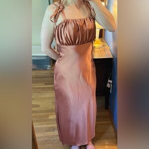 Elegant Satin Maxi Dress in Copper